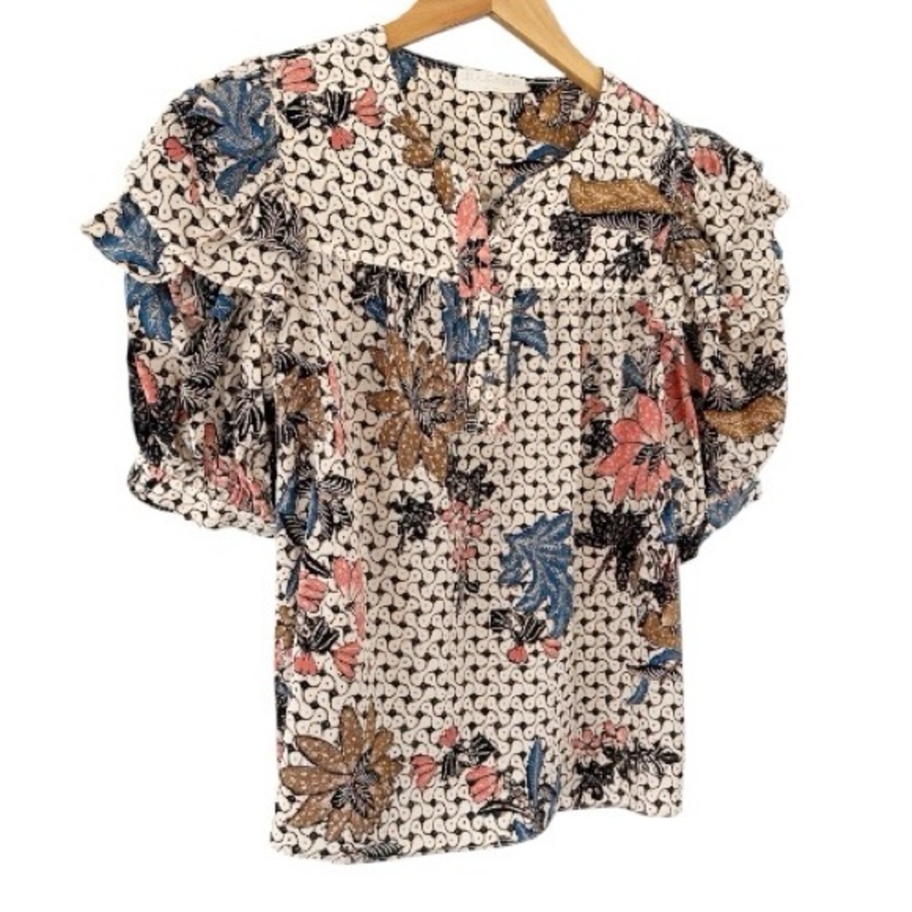 Ulla Johnson • Nova Ruffle-Sleeve Silk Top in Jasmine Print - Picture 7 of 16